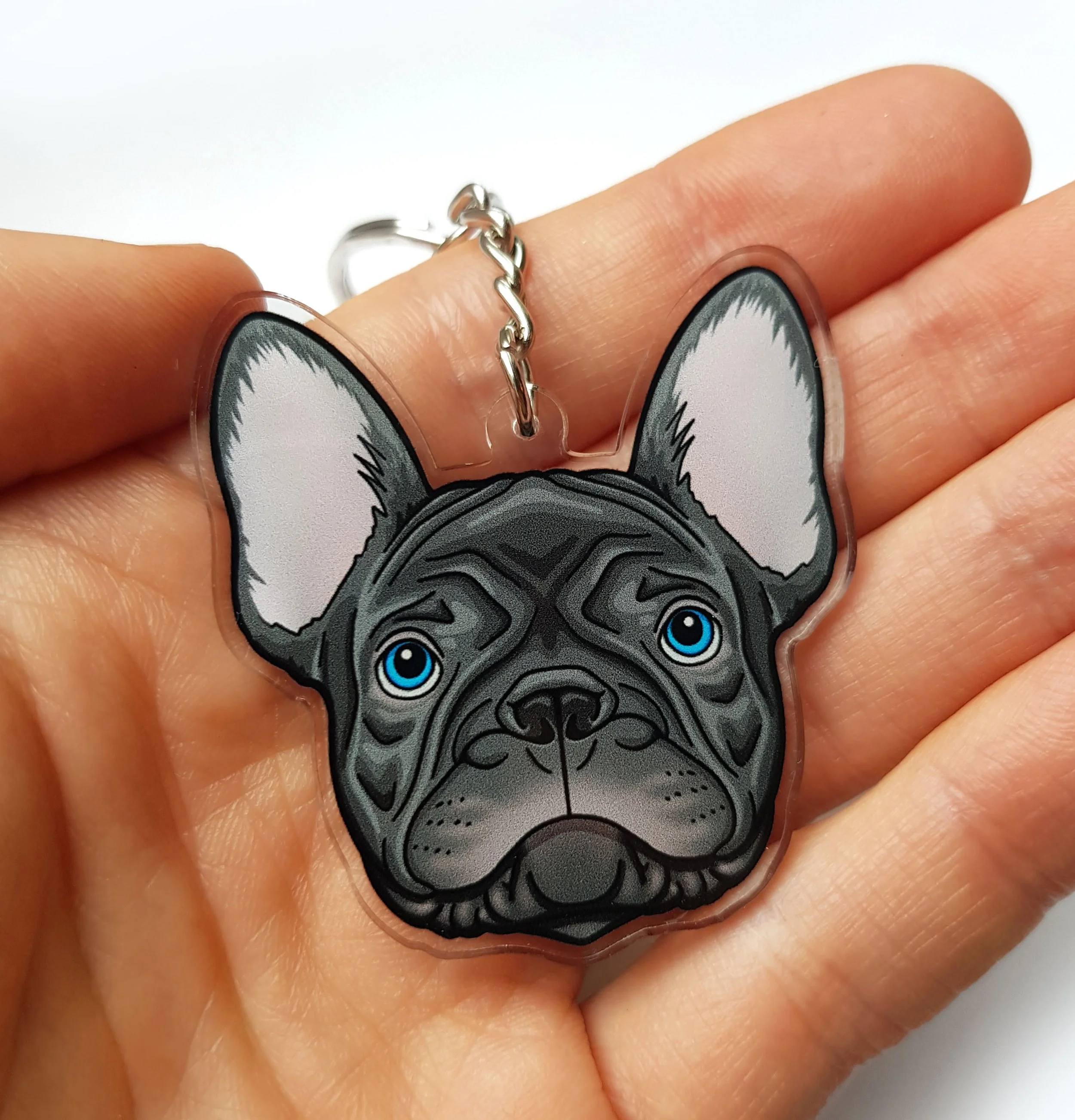 french bulldog keyrings frenchie keyrings grey lilac fawn tan brindle brown pied black white Sketched by Ste
